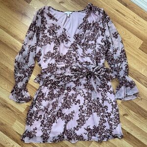 LC Lauren Conrad Pink and Brown Floral Long Sleeve Dress